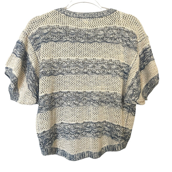 Lani Sweater Womens Medium Blue Cream Striped Boho Beachy Open Knit‎ High Low - Picture 2 of 9